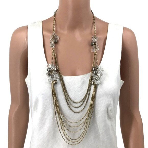 Multi Strand Necklace Layered Chain Beaded Accents Adjustable Length - Picture 1 of 2